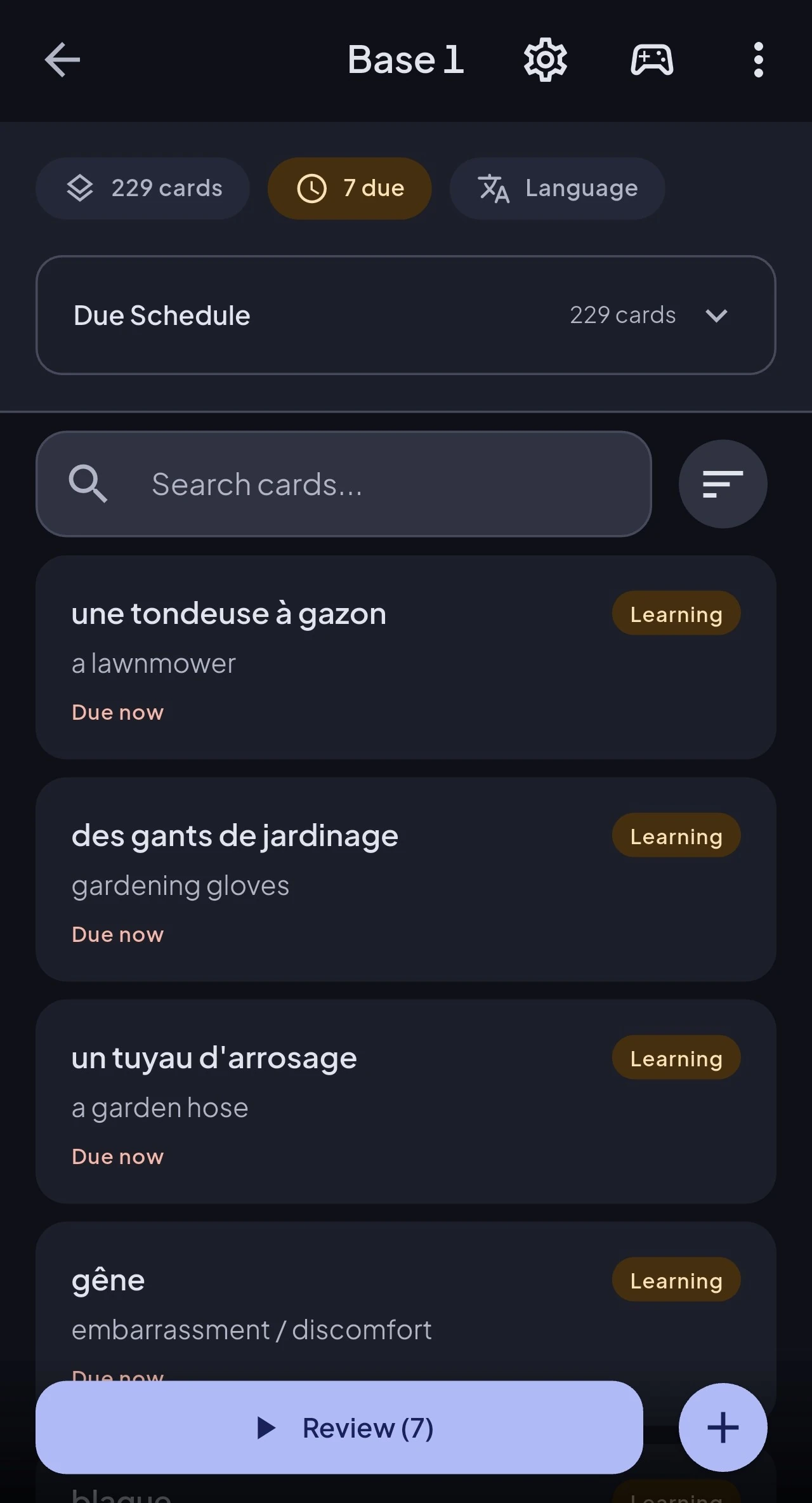 A deck showing the cards due today