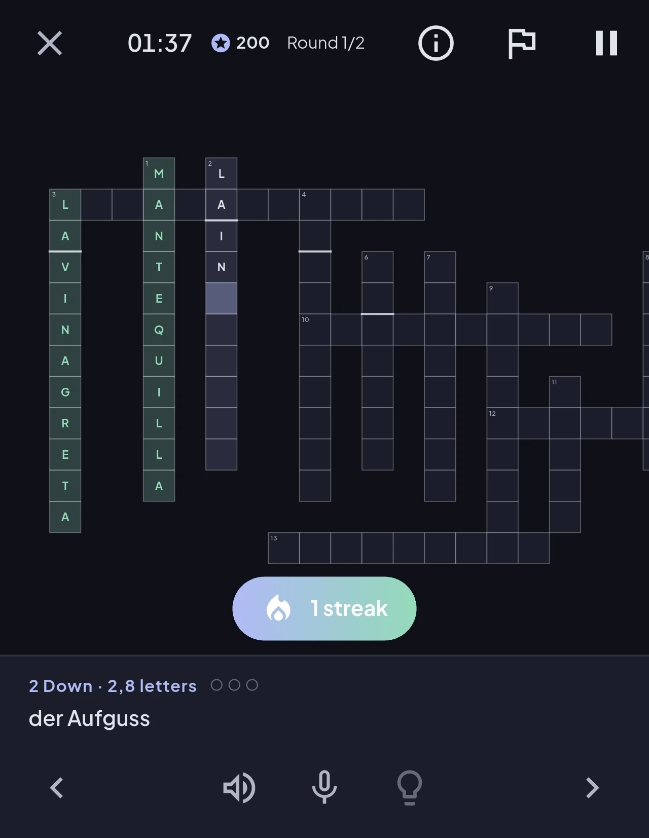 A crossword built from your own cards